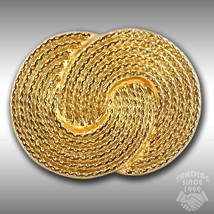 Vintage Belt Buckle Rope Woven Circles Womens 80s 90s Gold Color Made By Nan - £31.73 GBP