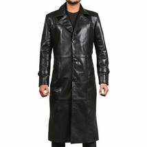 Leather Trench Coat Men Overcoat Mens Long Black Leather Jacket Winter Coat #4 - £157.26 GBP