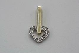 Fine 14K Yellow Gold Two Tone Clear Stones Rotating Heart Bar Pendant Charm 1.6g - £93.42 GBP