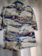 Linguine &amp; Bob Polynesian Hawaiian Button Down ShirtAdult Medium 100% Rayon - £12.95 GBP