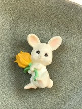 Hallmark Cute White Spring Easter Bunny Rabbit Holding Yellow Tulip Flower Plast - £7.60 GBP