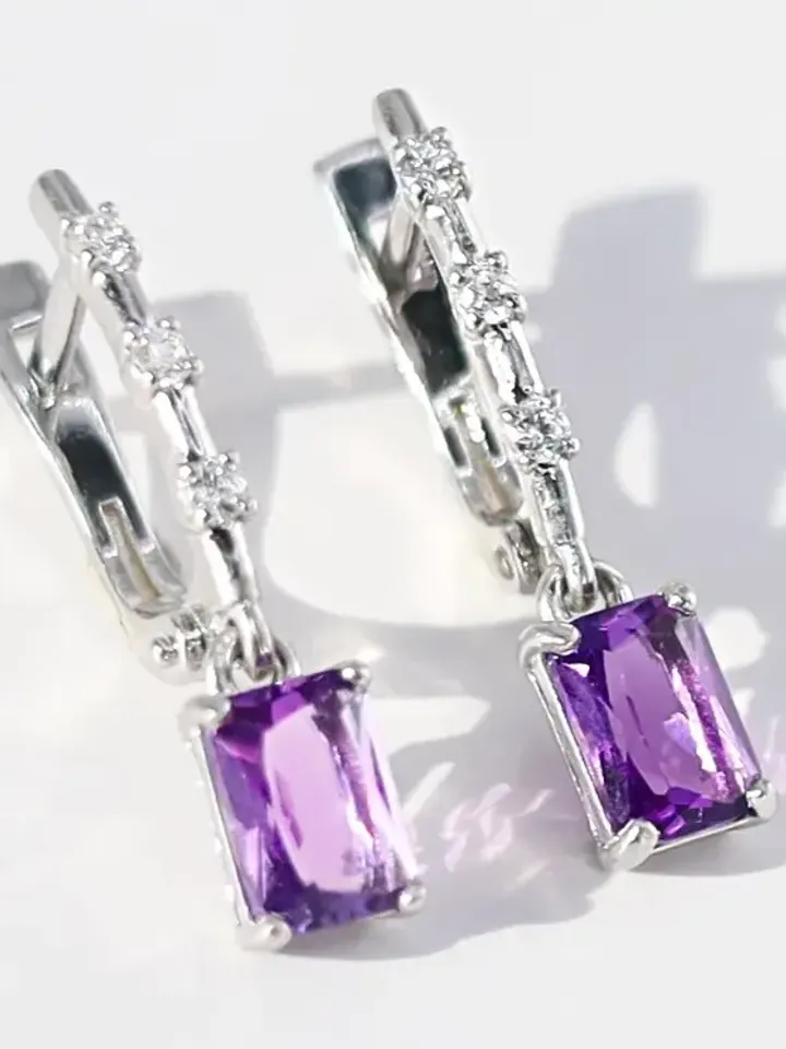 Earrings with amethyst natural silver, 925 sample - $115.00