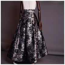 Silver Floral Pleated Maxi Party Skirt Women Plus Size High-low Prom Skirts image 2