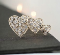 Gold Tone Rhinestone Brooch Pin Triple Heart Vtg Graduated Love Lapel Ro... - £10.40 GBP