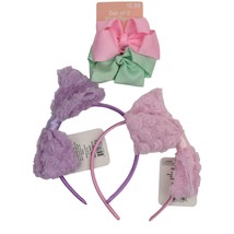 Bow Headbands and Bow Barrettes 4 Pieces Green Pink Purple Hair Accessories - £10.38 GBP