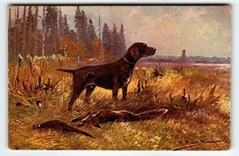Dead FOX Pheasant &amp; POINTER Dog Postcard Muller Hunting Rifle Serie 7056 L&amp;P - £26.03 GBP