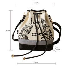 Flower Princess Canvas Girl Backpack Cat Printed Drawstring Spanish Bucket Bag S - £50.24 GBP