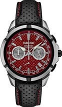 Seiko Coutura Chronograph Red Dial Steel 43 mm Leather Quartz Men&#39;s Watch SSB435 - £315.72 GBP