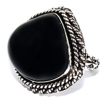 Bague cadeau en argent massif 925 onyx noir naturel fait main, bijoux taille 7 - £7.08 GBP