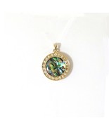 Vintage Nina Ricci Abalone Shell Round Gold Plate Pendant Crystal Accent... - $24.50