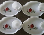 Vintage Federal Glass Rosecrest 8 PC Luncheon Snack Tea Set Red Rose Cup... - $74.80