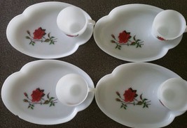 Vintage Federal Glass Rosecrest 8 PC Luncheon Snack Tea Set Red Rose Cup Plates - £58.86 GBP
