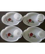 Vintage Federal Glass Rosecrest 8 PC Luncheon Snack Tea Set Red Rose Cup... - $74.80