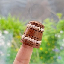 Vintage Wooden Thimble with Pink Quartz Pebbles - £20.13 GBP