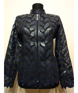 Navy Blue Leather Leaf Jacket Women All Colours Sizes Genuine Zippper Sh... - £176.52 GBP