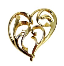 Vintage Danecraft Gold Plated Heart Brooch 1.75&quot; Large Open Geometric De... - $14.84