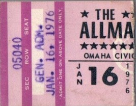 Allman Brothers Bande Concert Ticket Stub Janvier 16 1976 Omaha Nebraska - $61.32