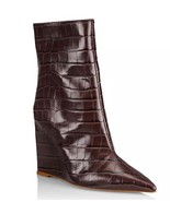 SCHUTZ Asya Croc-Embossed Leather Short Wedge Boot, Dark Chocolate (Size... - £47.14 GBP