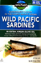 Wild Planet Wild Pacific Sardines 6 x 4.4 Oz Cans in Extra Virgin Olive Oil - $21.18