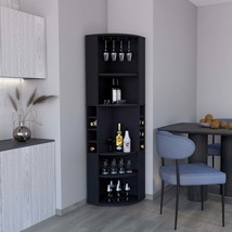 71&quot; Black Corner Bar Cabinet: 5 Shelves, 8 Cubbies - $388.99