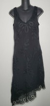 Lillie Rubin Womens Black Beaded Sequin Crochet Silk Dress 10 Asymmetric... - $64.99