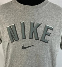 Vintage Nike T Shirt Swoosh Logo Tee Spell Out Crew Medium Gray Air Flight - £19.58 GBP