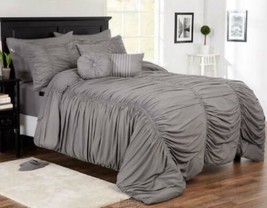 Pleated 10-piece Comforter Set Grey Full - £89.37 GBP
