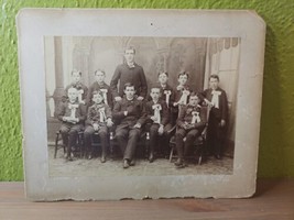 Circa 1890s Cabinet Card  Boys School Students Teachers Class Photo 8x10&quot; - £70.08 GBP