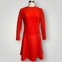 Vintage 1960s Dress Red Dress Drop Waist Handmade Sewn Medium K Long Sleeved - £57.08 GBP