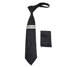 Men's Stacy Adams Tie and Hankie Set Fancy Woven Silky Satin #SAT118 Black image 2