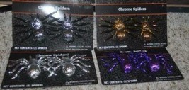 Halloween Decorations 8 Pc Chrome Purple Silver Gold Spiders Large Plastic - £7.98 GBP