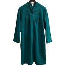 Miss Elaine Robe Womens S Emerald Green Fleece Long Snap Front Soft Lounge - $39.40