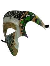 Men&#39;s Phantom Green Harlequin Large Mardi Gras Masquerade Mask - £10.11 GBP