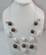 Chico&#39;s Nambia Illusion Necklace White and Wooden Beads $44 - £8.62 GBP