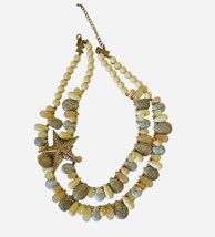 Natural Stone Teardrop Sea Starfish Necklace Beaded Double Strand Gold Tone - $17.70