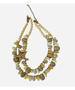 Natural Stone Teardrop Sea Starfish Necklace Beaded Double Strand Gold Tone - $17.70