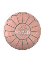 Moroccan leather pouf, round pouf, berber pouf, Pink pouf with Light blu... - £54.13 GBP