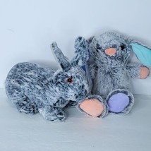 Realistic Fur Bunny Rabbit Lot Of 2 Easter Plush Stuffed Animal Gray Soft  - $21.77