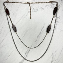 Chico&#39;s Gold and Silver Tone Double Strand Wood Beaded Necklace - £10.16 GBP