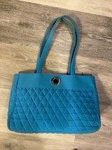 VERA BRADLEY Quilted Turquoise Medium Over Shoulder Handbag - £27.09 GBP