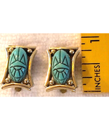 Vintage Judy Lee Gold Tone Faux Turquoise Egyptian Scarab Clip Earrings ... - $20.36 CAD