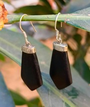925 Sterling Silver Ebony Wood Long Trapezium Shape Jewelry Earring FS - $24.49 CAD
