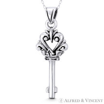 Monarch Crown Royal Skeleton Key-to-Heart Charm .925 Sterling Silver 3D Pendant - £30.99 GBP+