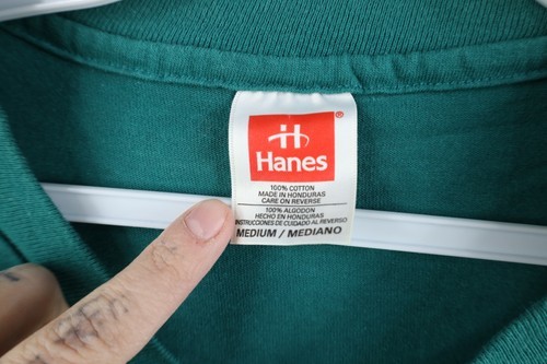 Vtg 90s Hanes Mens Medium Faded Blank Short Sleeve V-Neck T-Shirt Green Cotton Item image 5