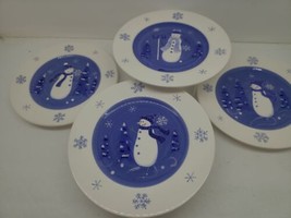 Sonoma Lifestyle Snowman 8&quot; Salad Dessert Plate Set of 4 Ceramic - £10.84 GBP