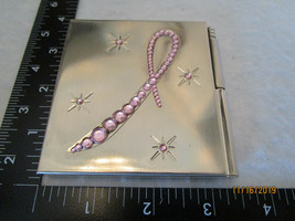  NOTE PAD &amp; MIRROR Compact - Silver Metal, w/ Pink Jewel Breast Cancer Logo - $7.99