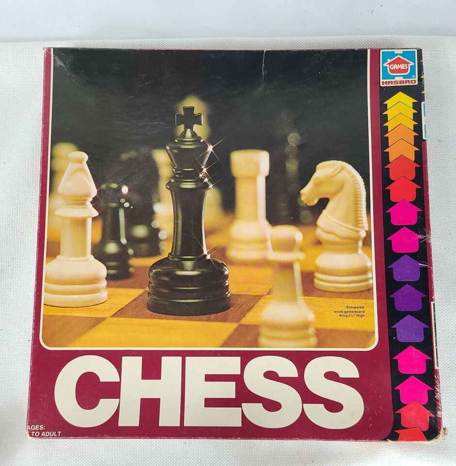 Chess Set Vintage with Box and Board Hasbro 1979 Complete Chess Set Original Box - $39.96