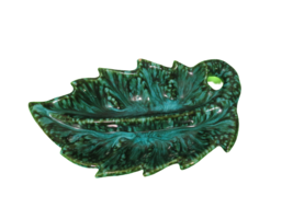 Vtg 1962 Ceramic Green Glazed Candy Serving Dish Leaf Design Hand Made Painted - £15.81 GBP