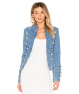Free People Fitted Military Jean Denim Jacket Size Xsmall XS Blue - $82.06 CAD