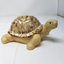 Turtle Figurine Glossy Shell Handcrafted Tan Brown Carmel Ceramic Sculpture - £14.94 GBP